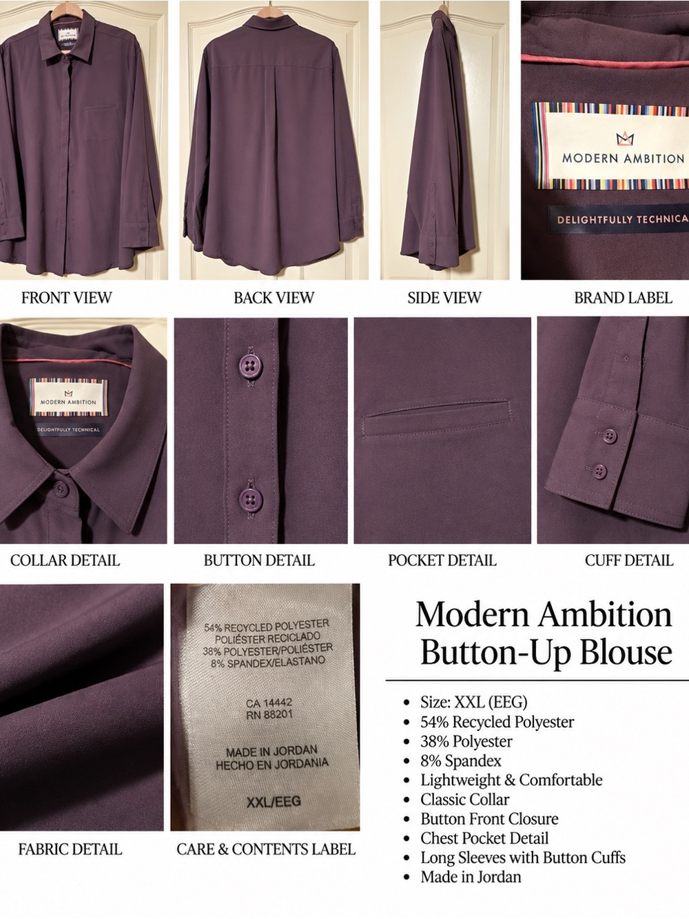 Modern Ambition Women's Button-Up Blouse — Plum